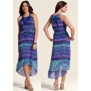 Chico’s Brooke Dress High Low Blue Purple Watercolor Print Chico's Size 0